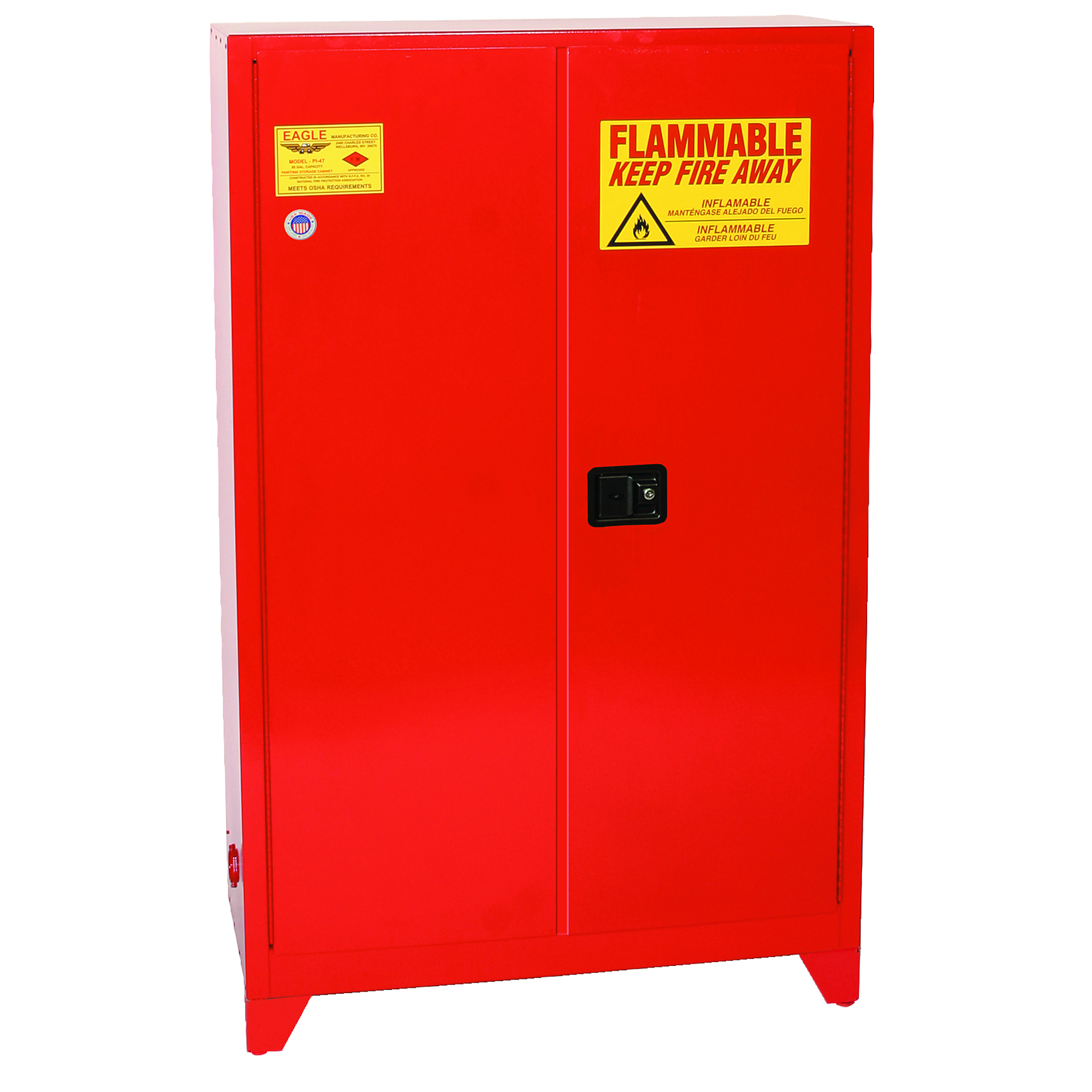 Eagle Paint Safety Cabinet — 60 Gallon, 5 Shelves, 2 Doors, Manual Close, Red, Model# PI47XLEGS